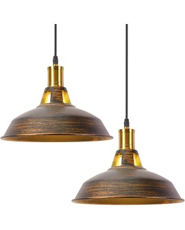 iDEGU Lot de 2 Suspension Luminaire Industrielle, 27CM Rétro Lustre Plafonnier en Métal E27 Éclairage de Plafond Vintage Lampe