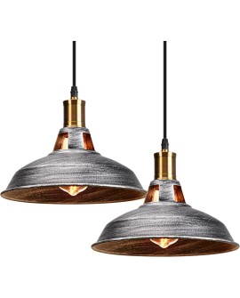 iDEGU Lot de 2 Suspension Luminaire Industrielle, 27CM Rétro Lustre Plafonnier en Métal E27 Éclairage de Plafond Vintage Lampe