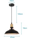 iDEGU Lot de 2 Suspension Luminaire Industrielle, 27CM Rétro Lustre Plafonnier en Métal E27 Éclairage de Plafond Vintage Lampe