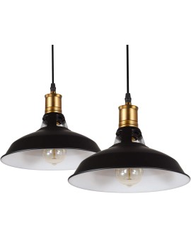 iDEGU Lot de 2 Suspension Luminaire Industrielle, 27CM Rétro Lustre Plafonnier en Métal E27 Éclairage de Plafond Vintage Lampe