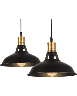 iDEGU Lot de 2 Suspension Luminaire Industrielle, 27CM Rétro Lustre Plafonnier en Métal E27 Éclairage de Plafond Vintage Lampe