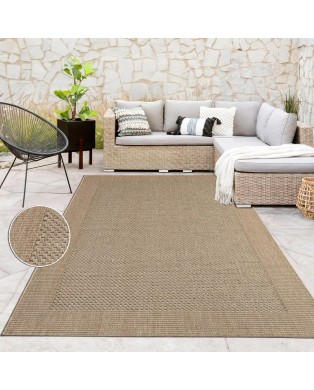 Paco Home Tapis Look Jute Indoor-Outdoor - Naturel & Noir, Robuste & Élégant, Idéal pour Terrasse & Salon, Dimension:160x230 cm,