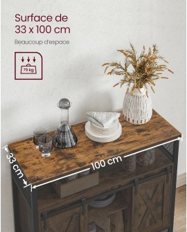 VASAGLE Buffet Cuisine, Meuble de Rangement, Commode, avec 2 Portes Coulissantes, 33 x 100 x 80 cm, Étagères Réglables, pour