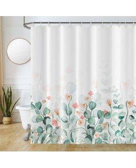 Rideau Douche Eucalyptus, Uiiooazy Rideau de Douche Feuilles Vert Plante Motif Rideau de Baignoire Anti Moisissure Imperméable