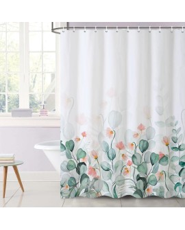 Rideau Douche Eucalyptus, Uiiooazy Rideau de Douche Feuilles Vert Plante Motif Rideau de Baignoire Anti Moisissure Imperméable