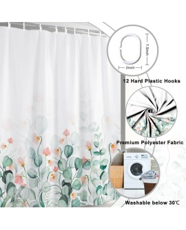 Rideau Douche Eucalyptus, Uiiooazy Rideau de Douche Feuilles Vert Plante Motif Rideau de Baignoire Anti Moisissure Imperméable