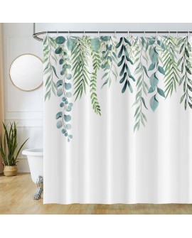 Rideau Douche Eucalyptus, Uiiooazy Rideau de Douche Feuilles Vert Plante Motif Rideau de Baignoire Anti Moisissure Imperméable