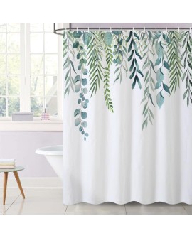 Rideau Douche Eucalyptus, Uiiooazy Rideau de Douche Feuilles Vert Plante Motif Rideau de Baignoire Anti Moisissure Imperméable