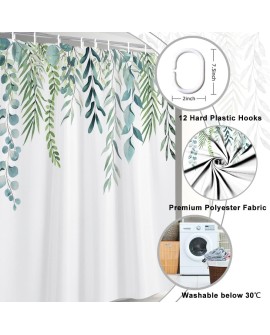 Rideau Douche Eucalyptus, Uiiooazy Rideau de Douche Feuilles Vert Plante Motif Rideau de Baignoire Anti Moisissure Imperméable