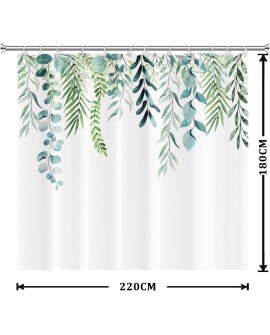 Rideau Douche Eucalyptus, Uiiooazy Rideau de Douche Feuilles Vert Plante Motif Rideau de Baignoire Anti Moisissure Imperméable