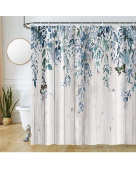 Rideau Douche Eucalyptus, Uiiooazy Rideau de Douche Feuilles Vert Plante Motif Rideau de Baignoire Anti Moisissure Imperméable