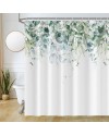 Rideau Douche Eucalyptus, Uiiooazy Rideau de Douche Feuilles Vert Plante Motif Rideau de Baignoire Anti Moisissure Imperméable