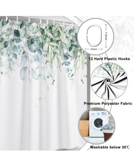 Rideau Douche Eucalyptus, Uiiooazy Rideau de Douche Feuilles Vert Plante Motif Rideau de Baignoire Anti Moisissure Imperméable