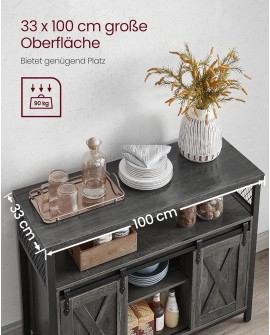 VASAGLE Buffet Cuisine, Meuble de Rangement, Commode, avec 2 Portes Coulissantes, 33 x 100 x 80 cm, Étagères Réglables, pour