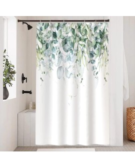 Rideau Douche Eucalyptus, Uiiooazy Rideau de Douche Feuilles Vert Plante Motif Rideau de Baignoire Anti Moisissure Imperméable