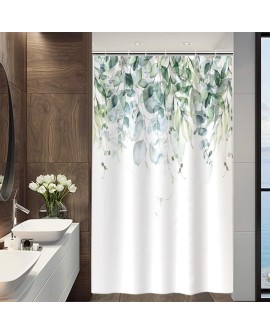 Rideau Douche Eucalyptus, Uiiooazy Rideau de Douche Feuilles Vert Plante Motif Rideau de Baignoire Anti Moisissure Imperméable