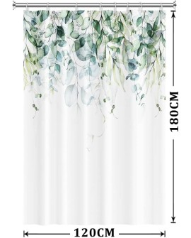 Rideau Douche Eucalyptus, Uiiooazy Rideau de Douche Feuilles Vert Plante Motif Rideau de Baignoire Anti Moisissure Imperméable