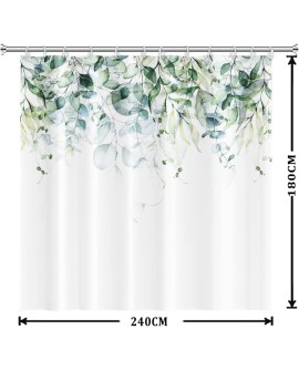 Rideau Douche Eucalyptus, Uiiooazy Rideau de Douche Feuilles Vert Plante Motif Rideau de Baignoire Anti Moisissure Imperméable