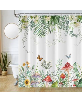 Rideau Douche Eucalyptus, Uiiooazy Rideau de Douche Feuilles Vert Plante Motif Rideau de Baignoire Anti Moisissure Imperméable