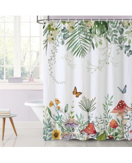 Rideau Douche Eucalyptus, Uiiooazy Rideau de Douche Feuilles Vert Plante Motif Rideau de Baignoire Anti Moisissure Imperméable