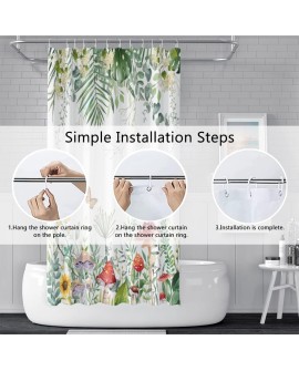 Rideau Douche Eucalyptus, Uiiooazy Rideau de Douche Feuilles Vert Plante Motif Rideau de Baignoire Anti Moisissure Imperméable