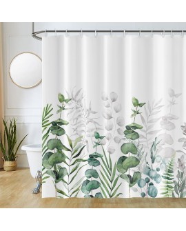 Rideau Douche Eucalyptus, Uiiooazy Rideau de Douche Feuilles Vert Plante Motif Rideau de Baignoire Anti Moisissure Imperméable