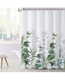 Rideau Douche Eucalyptus, Uiiooazy Rideau de Douche Feuilles Vert Plante Motif Rideau de Baignoire Anti Moisissure Imperméable