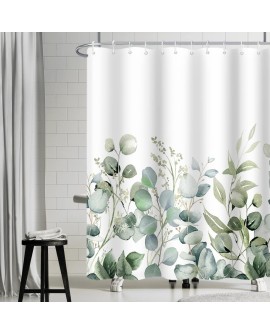 Rideau Douche Eucalyptus, Uiiooazy Rideau de Douche Feuilles Vert Plante Motif Rideau de Baignoire Anti Moisissure Imperméable