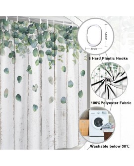 Rideau Douche Eucalyptus, Uiiooazy Rideau de Douche Feuilles Vert Plante Motif Rideau de Baignoire Anti Moisissure Imperméable