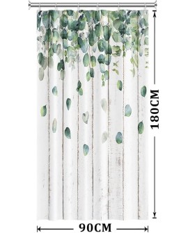 Rideau Douche Eucalyptus, Uiiooazy Rideau de Douche Feuilles Vert Plante Motif Rideau de Baignoire Anti Moisissure Imperméable