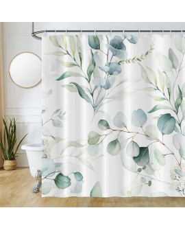 Rideau Douche Eucalyptus, Uiiooazy Rideau de Douche Feuilles Vert Plante Motif Rideau de Baignoire Anti Moisissure Imperméable