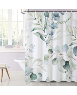 Rideau Douche Eucalyptus, Uiiooazy Rideau de Douche Feuilles Vert Plante Motif Rideau de Baignoire Anti Moisissure Imperméable