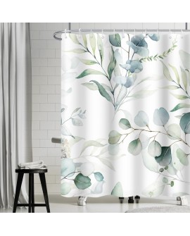 Rideau Douche Eucalyptus, Uiiooazy Rideau de Douche Feuilles Vert Plante Motif Rideau de Baignoire Anti Moisissure Imperméable