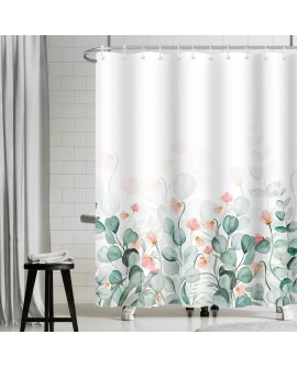 Rideau Douche Eucalyptus, Uiiooazy Rideau de Douche Feuilles Vert Plante Motif Rideau de Baignoire Anti Moisissure Imperméable