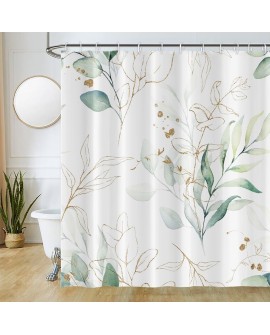 Rideau Douche Eucalyptus, Uiiooazy Rideau de Douche Feuilles Vert Plante Motif Rideau de Baignoire Anti Moisissure Imperméable