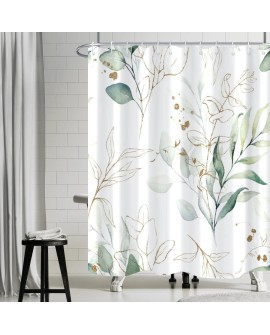 Rideau Douche Eucalyptus, Uiiooazy Rideau de Douche Feuilles Vert Plante Motif Rideau de Baignoire Anti Moisissure Imperméable