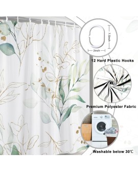 Rideau Douche Eucalyptus, Uiiooazy Rideau de Douche Feuilles Vert Plante Motif Rideau de Baignoire Anti Moisissure Imperméable