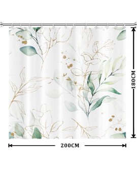 Rideau Douche Eucalyptus, Uiiooazy Rideau de Douche Feuilles Vert Plante Motif Rideau de Baignoire Anti Moisissure Imperméable