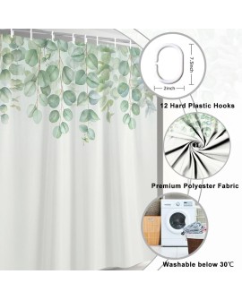 Rideau Douche Eucalyptus, Uiiooazy Rideau de Douche Feuilles Vert Plante Motif Rideau de Baignoire Anti Moisissure Imperméable