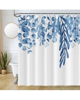 Rideau Douche Eucalyptus, Uiiooazy Rideau de Douche Feuilles Vert Plante Motif Rideau de Baignoire Anti Moisissure Imperméable