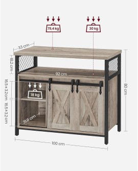 VASAGLE Buffet Cuisine, Meuble de Rangement, Commode, avec 2 Portes Coulissantes, 33 x 100 x 80 cm, Étagères Réglables, pour