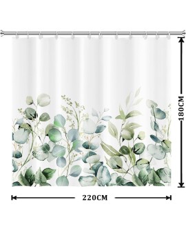 Rideau Douche Eucalyptus, Uiiooazy Rideau de Douche Feuilles Vert Plante Motif Rideau de Baignoire Anti Moisissure Imperméable