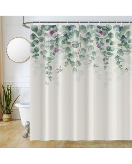 Rideau Douche Eucalyptus, Uiiooazy Rideau de Douche Feuilles Vert Plante Motif Rideau de Baignoire Anti Moisissure Imperméable