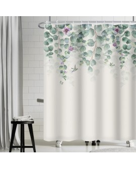 Rideau Douche Eucalyptus, Uiiooazy Rideau de Douche Feuilles Vert Plante Motif Rideau de Baignoire Anti Moisissure Imperméable