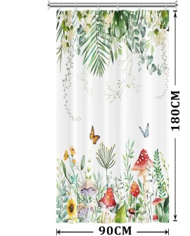 Rideau Douche Eucalyptus, Uiiooazy Rideau de Douche Feuilles Vert Plante Motif Rideau de Baignoire Anti Moisissure Imperméable