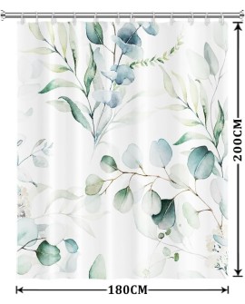 Rideau Douche Eucalyptus, Uiiooazy Rideau de Douche Feuilles Vert Plante Motif Rideau de Baignoire Anti Moisissure Imperméable