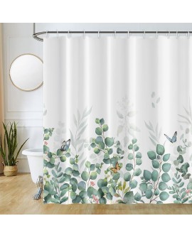 Rideau Douche Eucalyptus, Uiiooazy Rideau de Douche Feuilles Vert Plante Motif Rideau de Baignoire Anti Moisissure Imperméable