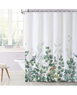 Rideau Douche Eucalyptus, Uiiooazy Rideau de Douche Feuilles Vert Plante Motif Rideau de Baignoire Anti Moisissure Imperméable