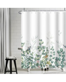 Rideau Douche Eucalyptus, Uiiooazy Rideau de Douche Feuilles Vert Plante Motif Rideau de Baignoire Anti Moisissure Imperméable