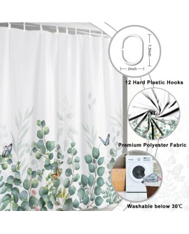 Rideau Douche Eucalyptus, Uiiooazy Rideau de Douche Feuilles Vert Plante Motif Rideau de Baignoire Anti Moisissure Imperméable